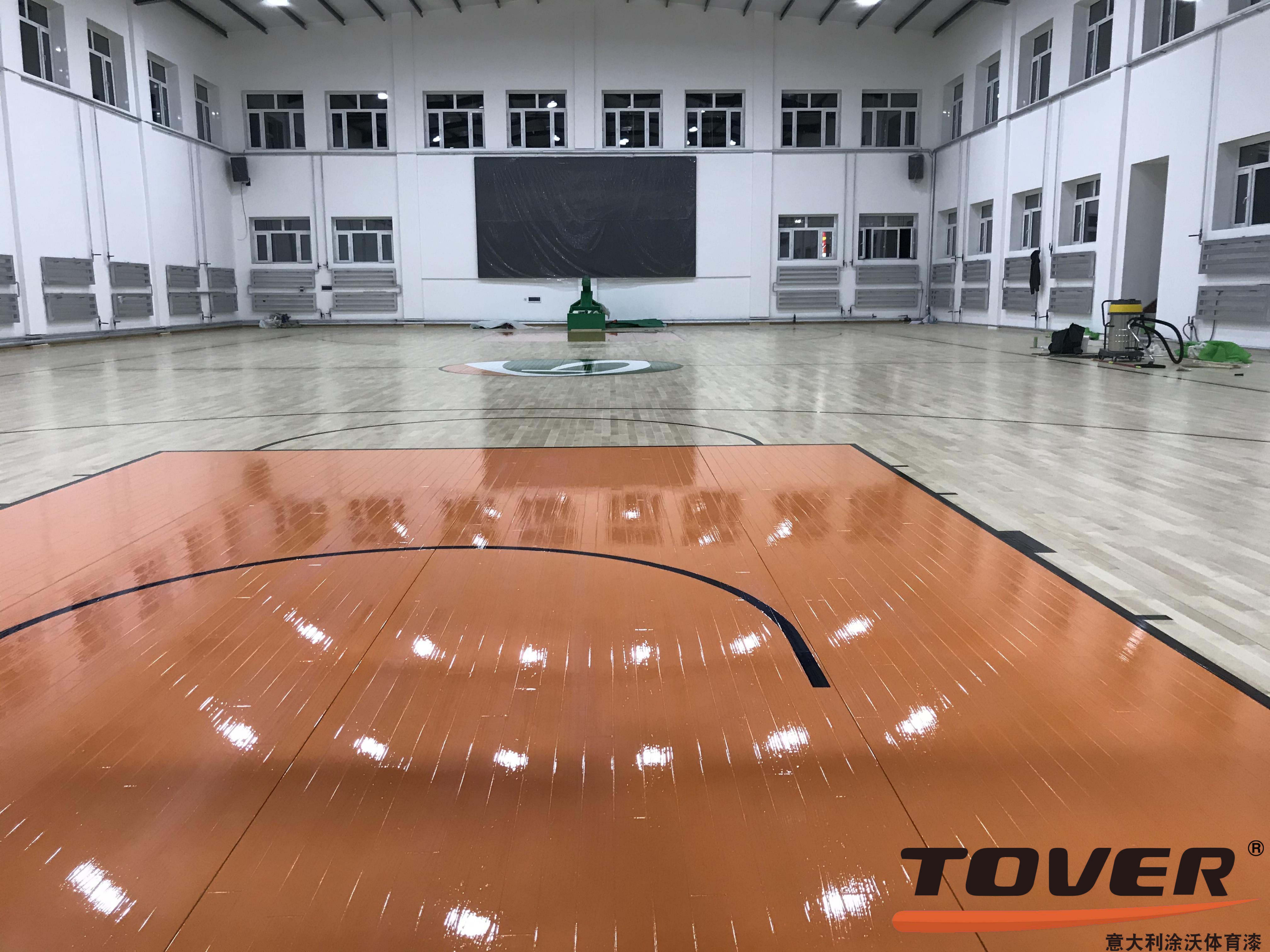 哈尔滨海伦市地势坤热电体育馆彩漆logo面漆施工